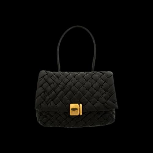 Bottega Veneta Mini Shoulder Bag In Paper Calf 'Black/Brass'