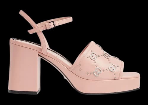 Gucci Interlocking G Studs 85mm Sandal Light Pink Leather