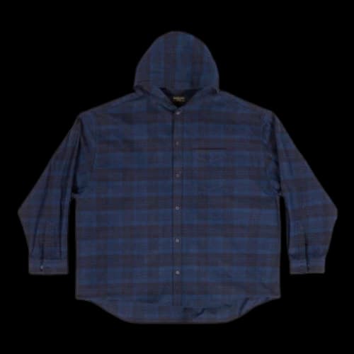 Balenciaga Hooded Check Overshirt 'Blue Navy'