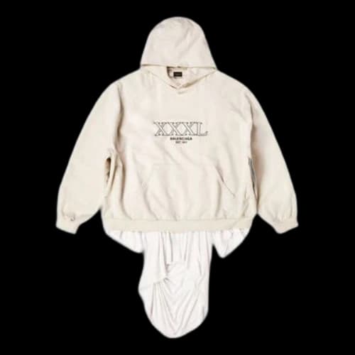 Balenciaga XXXL Patched T-Shirt Hoodie Oversized 'Ecru'