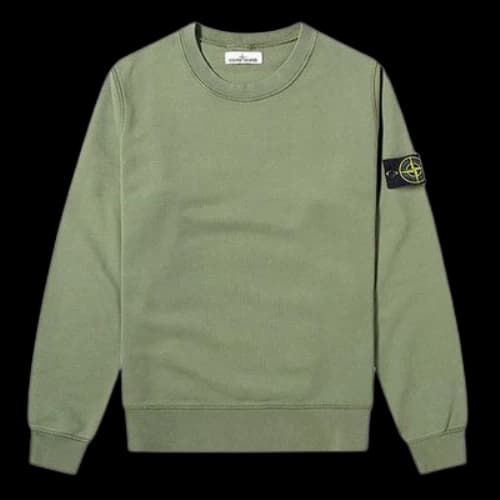 STONE ISLAND Garment Dyed Crew Sweat Casual Grass Green