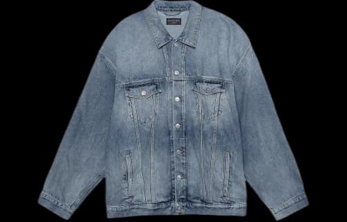 Balenciaga Denim Oversized Censored Logo Embroidery Patch Jacket Blue