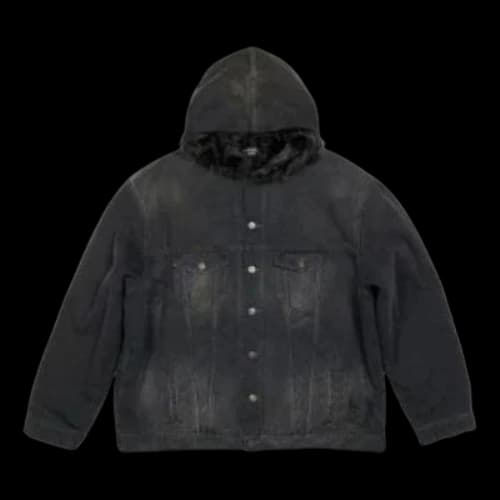 Balenciaga Bleached-Effect Button-Up Hooded Denim Jacket 'Black'