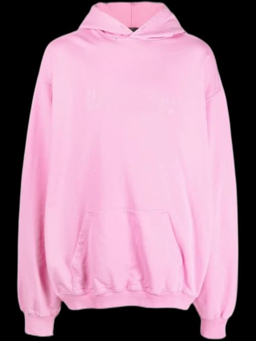 Balenciaga Destroyed Logo-Print Hoodie Pink