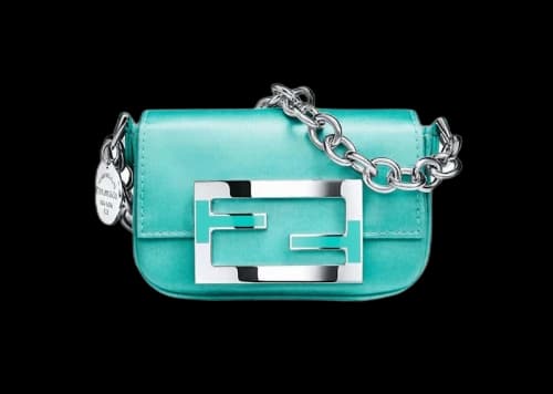Tiffany x FENDI Nano Baguette in Tiffany Blue Silk Satin with Sterling Silver