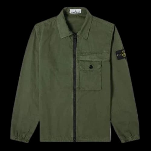 STONE ISLAND Zip Pocket Garment Dyed Overshirt Men Green