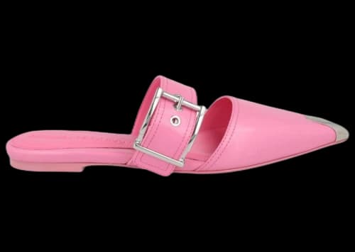 Alexander McQueen Buckle Leather Mules Sugar Pink Silver (Women's)