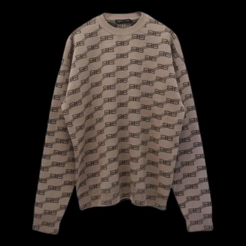 Balenciaga BB Allover Crewneck Knit Sweater 'Beige'