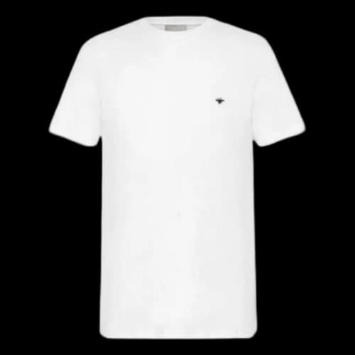 DIOR SS21 Solid Color Bee Embroidered Round Neck Short Sleeve White T-Shirt