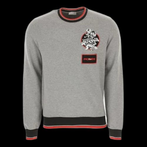 DIOR Rose Embroidered Cotton Crewneck Pullover For Men Grey