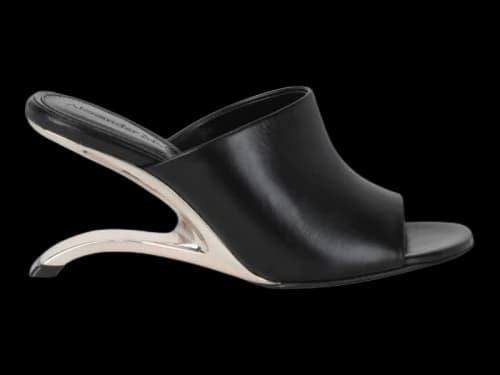 Alexander McQueen Leather Arc Mules Black Silver (Women's)