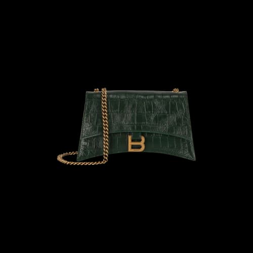 Balenciaga XS Crocodile Embossed Crush Chain Shoulder Bag 'Forest Green'