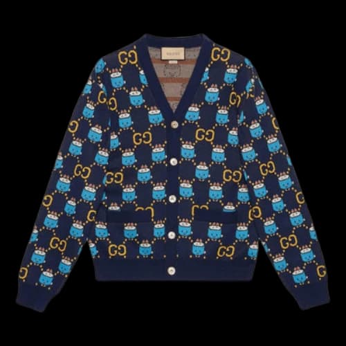 Gucci GG Animal Cotton Wool Jacquard Cardigan 'Blue'