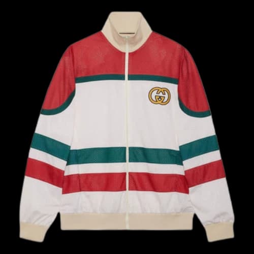 Gucci Mesh Fabric Zip Jacket 'Off White Red'