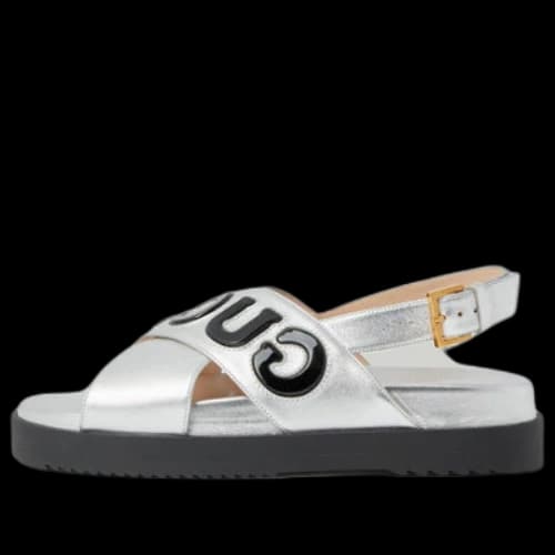 Gucci Sandal with Logo Script 'Silver Black' (Women's)