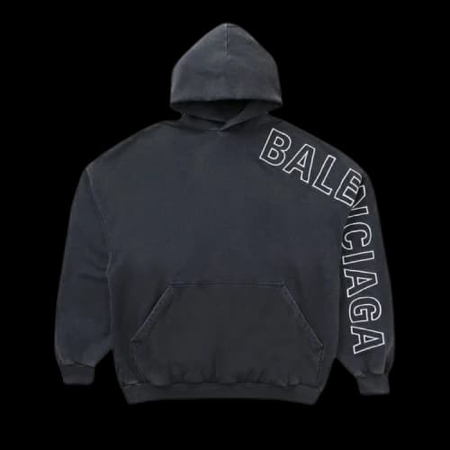 Balenciaga Logo Embroidered Oversized Hoodie Washed Black/White