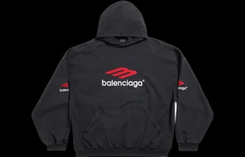 Balenciaga 3B Sports Icon Hoodie Oversized 'Black Red White'