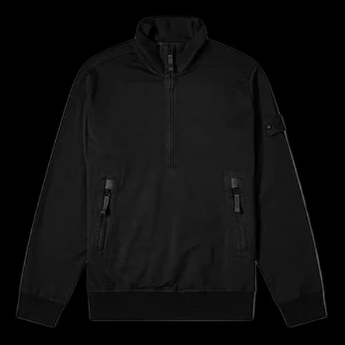 STONE ISLAND Half Zipper Stand Collar Pullover Black