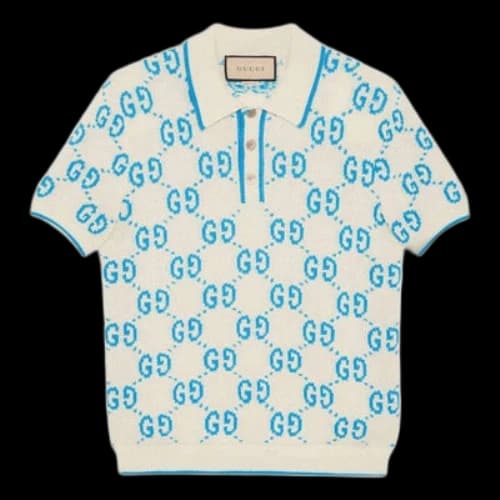 Gucci GG Knit Cotton Piquet Polo 'Ivory Blue'