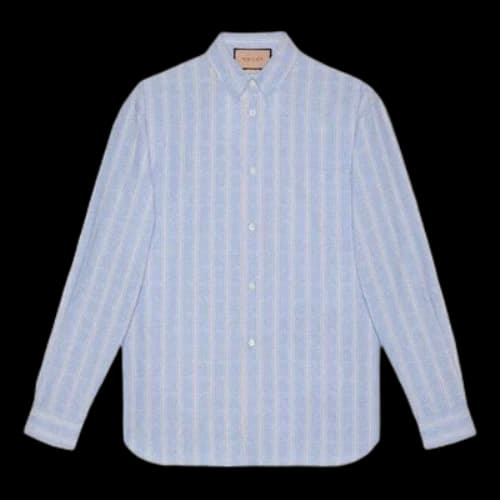Gucci Striped Double G Cotton Shirt 'Light Blue White'
