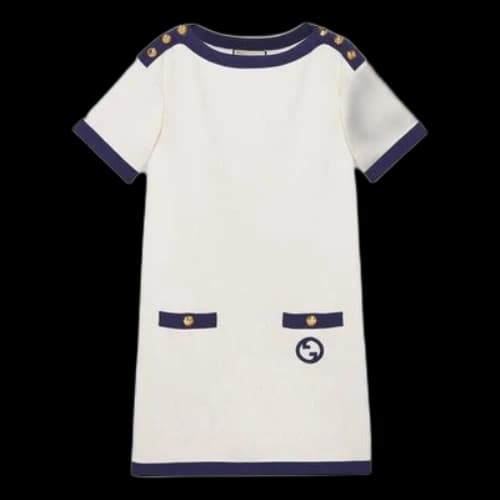 Gucci Cotton and silk blend dress 'Ivory Dark Blue' (Women's)