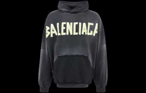 Balenciaga Tape Type Ripped Pocket Hoodie Oversized 'Black Faded'