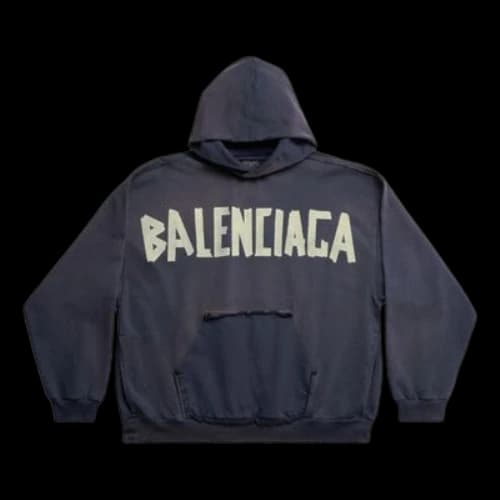 Balenciaga Tape Type Ripped Pocket Hoodie Oversized 'Navy Blue'