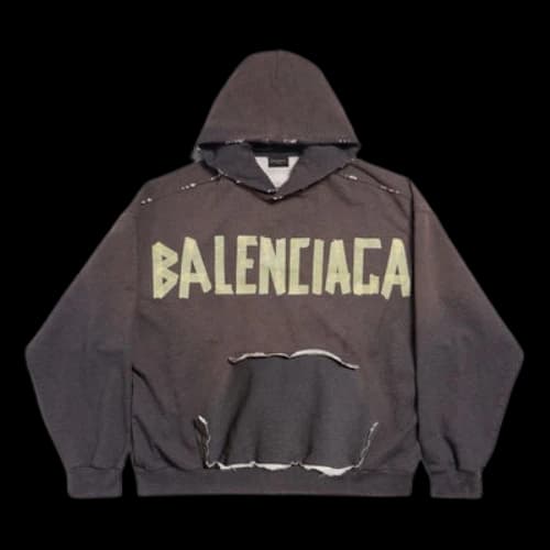 Balenciaga Tape Type Ripped Pocket Hoodie Large Fit 'Dark Grey'