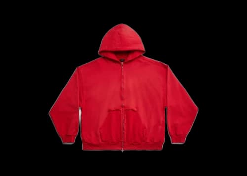 Balenciaga Tape Type Ripped Pocket Zip-Up Large Fit Hoodie Red