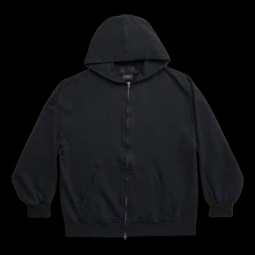 Balenciaga Outside Loop Zip-Up Hoodie Small Fit 'Black Faded'