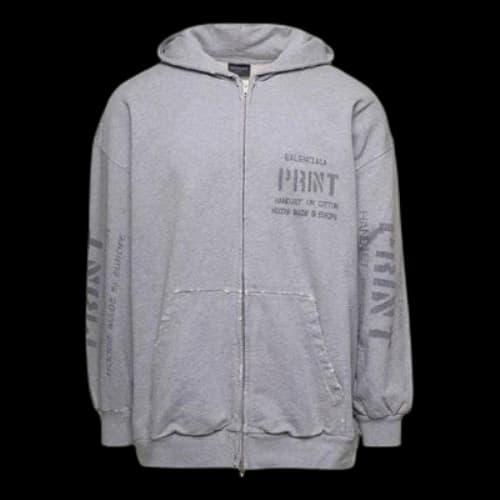 Balenciaga Print Zip-Up Hoodie Small Fit 'Grey'