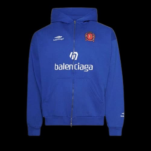 Balenciaga Logo Zip-Up Hoodie 'Blue'