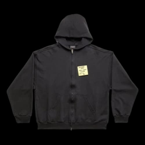 Balenciaga Sticky Note Zip-Up Hoodie Medium Fit 'Black Faded'