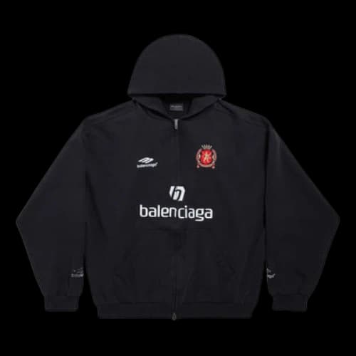 Balenciaga Paris Soccer Zip-up Hoodie Medium Fit 'Black White'