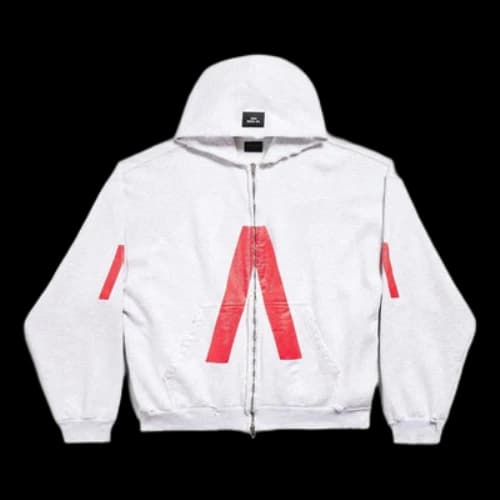 Balenciaga Music Archive Series Connected Zip Up Medium Fit Hoodie 'Light Grey Red'