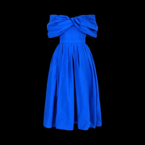 Alexander McQueen Draped Off The Shoulder Midi Dress Blue