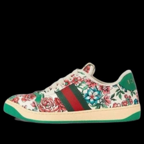 Gucci Screener Floral Print Sneakers 'White Pink Green' (Women's)