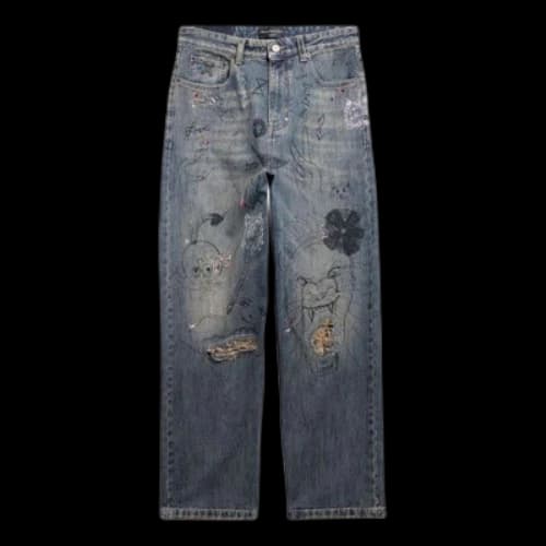 Balenciaga Doodle-Print Straight Denim Pants 'Blue'