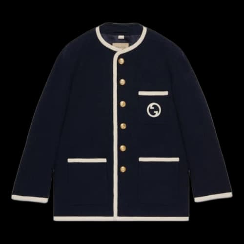Gucci Retro Tweed Jacket With Embroidery 'Blue' (Women's)