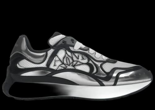 Alexander McQueen Sprint Runner Black White Silver-Tone Seal