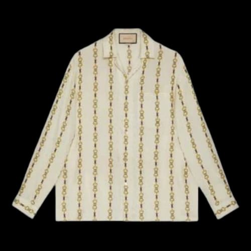 Gucci Interlocking G Horsebit Print Silk Shirt 'Ivory'