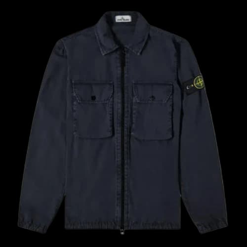 STONE ISLAND 2 Pocket Brushed Cotton Shirt Jacket 'Navy'