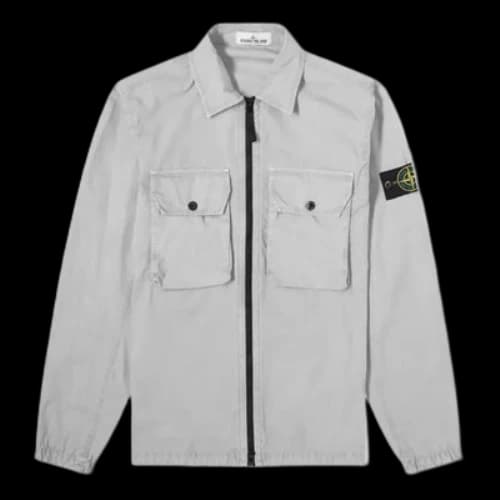 STONE ISLAND 2 Pocket Brushed Cotton Shirt Jacket 'Light Grey'
