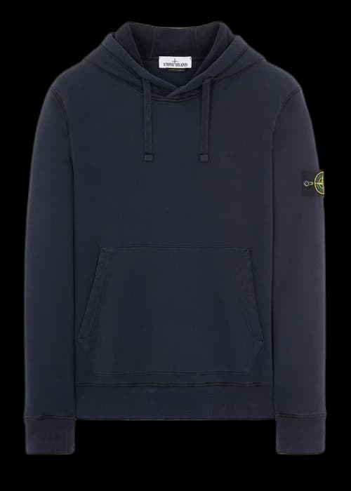 Stone Island 64120 Brushed Cotton Fleece Hooded Sweatshirt Navy