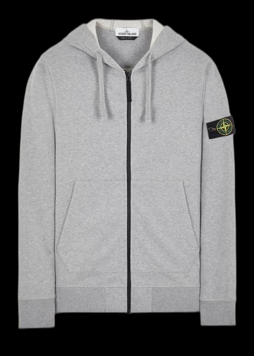 Stone Island 64220 Brushed Cotton Fleece Zip Up Hooded Sweatshirt Dust