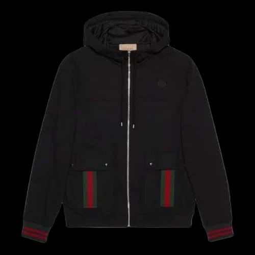 Gucci Cotton Jersey Hooded Jacket With Web 'Black'