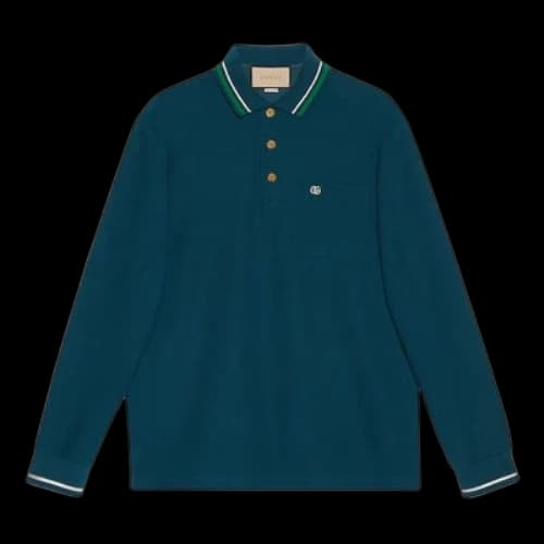 Gucci Wool Cotton Jersey Long Sleeve Polo Shirt 'Dark Blue'