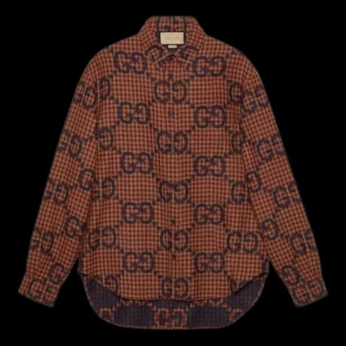 Gucci Maxi GG Gingham Wool Shirt 'Red Blue'