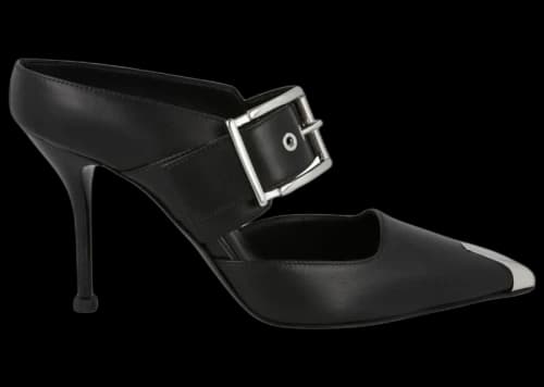 Alexander McQueen Buckle Leather Mules Black Silver (Women's)