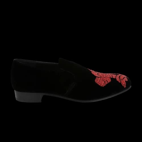 Ferragamo Beaded Orchid Velvet Loafer 'Black Red'